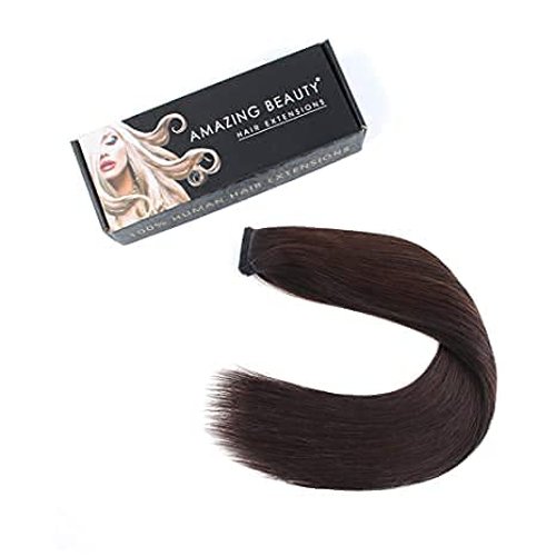 ABH AMAZINGBEAUTY HAIR Remy Human Hair Extensions Ponytail for fashion Women, Wrap in Easy to Use, 80 Gram, Dark Brown 2 Color, 16 Inch
