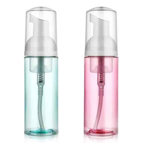 2 Pack Foam Pump Bottle Travel 60 ml/2 oz Small Size Mousse Foam Soap Dispenser Clear Plastic Foaming Soap Dispenser Mini Empty Refillable Pump Containers for Face Wash Lash Shampoo Skin Care