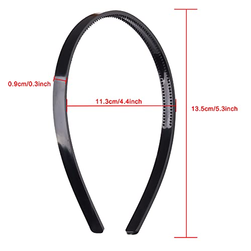 36 Pcs Black Plastic Headbands with Teeth Comb for Women Girls,9mm Hard Plain Thin Hair Bands DIY Accessories for Lady,Sold
