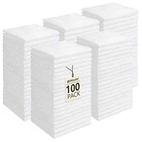 Washcloths Bulk - 100 Pack - Face Towels (12" x 12"), Highly Soft Wash Cloths and Hand Towels, Fast Drying Multi-Purpose Microfiber Cleansing Cloths for Bathroom, Hotel, Spa, and Salon - White