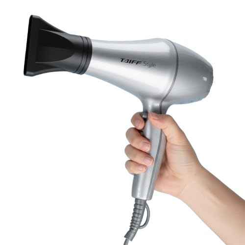 Taiff Style IonSense Professional Hair Dryer | 1875W Ionic Ceramic Blow Dryer with Diffuser | Lightweight Travel Friendly | Dual Voltage - Fast Drying | Silver