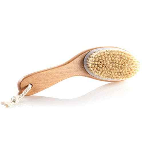 100% Natural Boar Bristle Body Brush with Contoured Wooden Handle for Dry Brushing Exfoliating Wooden Shower Brush for Smooth Glowing Skin by Touch Me