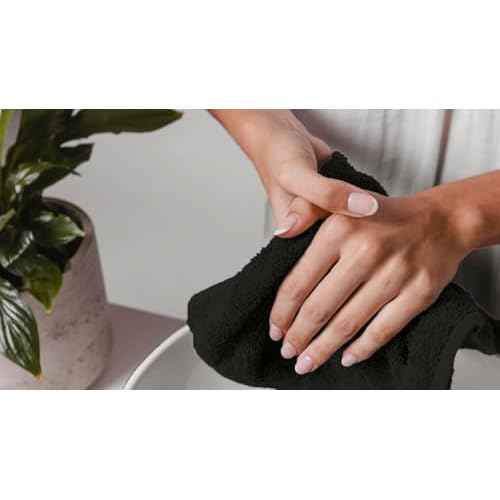 Avalon Towels Cotton Washcloths ? (Pack of 24) Size 12x12 Inches, 100% Ring Spun Cotton, Soft & Absorbent Face Towels, Gym Towels, Hotel and Spa Quality, Reusable Fingertip Towels (Black)