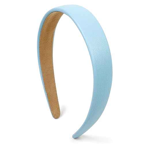 Huachi Blue Headbands for Women Light Blue Hairband Faux Leather Headband for Women and Girls Plastic Hard Head Band Solid Colors 1 Inch Thin Hair Bands