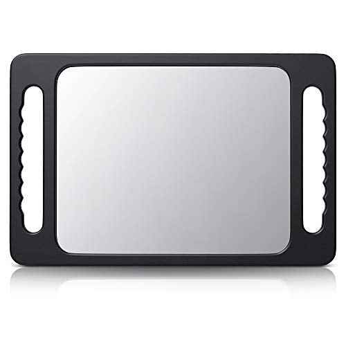 TASALON Unbreakable Hand Mirror with Double Handle - Large Handheld Barber Design for Hair and Beauty Salon - Durable Hand Held for Barbershop - Lightweight Haircut Mirror with Double Handgrip