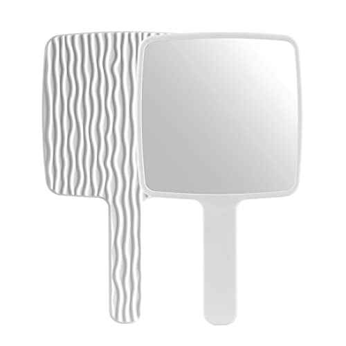 Hand Mirror, Handheld Mirror with Handle for Makeup, Portable Cute Hand held Mirror for Shaving, Travel Men & Women(White)