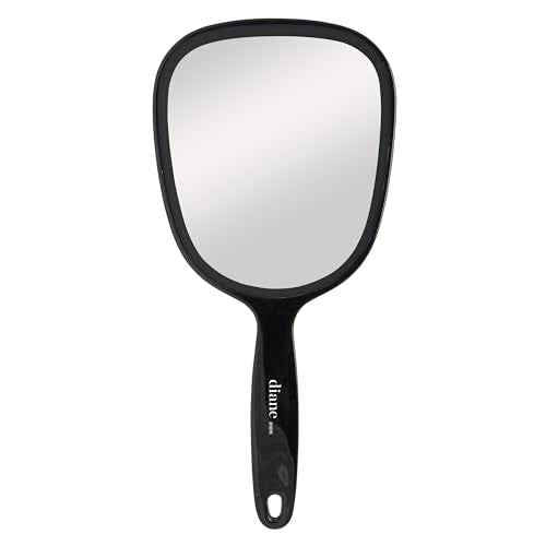 Diane Standard 1X Magnification Hand Mirror, Single Sided Hand Held Mirror with Handle for Salon, Barber, Grooming, Vanity, Shaving, and Travel, Medium, 5" x 11", Black
