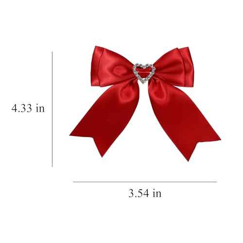 Red Hair Bow Clips Satin Bowknot Hair Clips Sweet Heart Rhinestones Ribbon Hairpins for Girls Chirstmas Valentine's Day Party Hair Accessories
