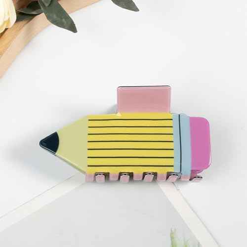 3 Pack Pencil Hair Claw Clips for Women Girls, Funny Back To School Hair Clips Supplies, Cute Hair Jaw Barrettes, Strong Hold Claw Clips Fun Hair Accessories