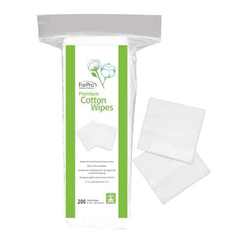 ForPro Professional Collection Premium Cotton Wipes, 100% Cotton, Extra-Soft, for Cosmetic, Nail, and Personal Care, 4¡± x 4¡±, 200-Count