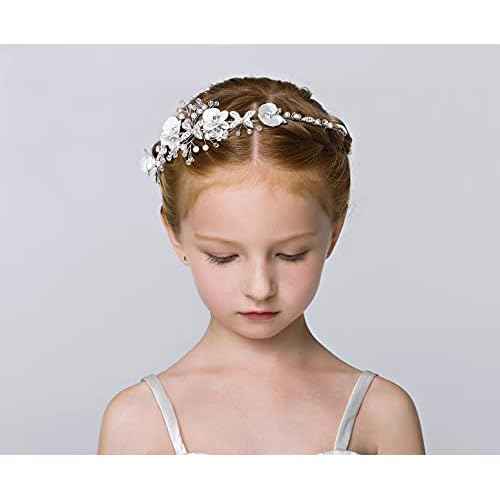 Ideal Swan Girl Headpiece Accessory, Girl Hairbands Pearl Crystal Headband Princess Wedding Bride Hair Pins Clips Tiara for Women and Girls Suitable for Shows, Children' Day (White)