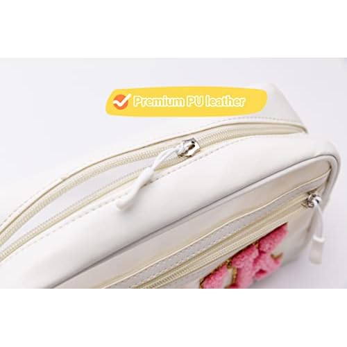 COSHAYSOO Clear MISC Makeup Bag Miscellaneous Stuff Organizer, Small Preppy Chenille Letter Patch Cosmetic Zipper Pouch, Toiletry Make Up Travel Purse Gifts for Teen Girls Women Daughter Sister