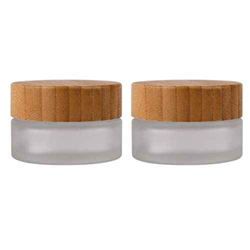 2PCS 5ml Empty Glass Cream Jars Sample Vials Bottles Holder with Bamboo Lid Round Frosted Glass Cosmetic Container Pot for Makeup Cream Lotion