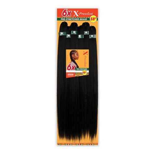 Sensationnel X-pression prestretched braiding hair - 6x braid 58 inch all kanekalon flame retardant synthetic braid for box braids and twists (1B OFFBLACK)