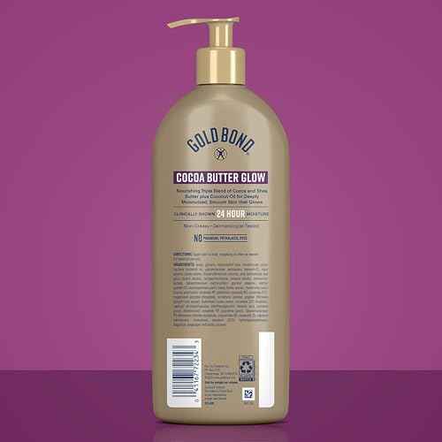 Gold Bond Cocoa Butter Glow Daily Hydrating Lotion with Shea Butter, Cocoa Butter & Coconut Oil, Exfoliating Moisturizer for Dry Skin, 24 oz.