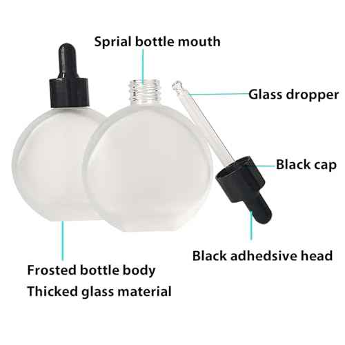 Clear Frosted Dropper Bottles 2 OZ 6 Pcs Frosted Round Flat Glass Bottles with Eye Dropper, for Essential Oils Perfume Serums Hair Oils and other liquids (Clear-Frosted, 2 OZ)