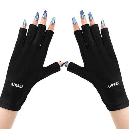 AIRSEE UV Gloves for Nail Lamp,Professional UPF50+ UV Protection Gloves for Manicures Nail Art,Fingerless Gloves That Shield Skin from The Sun and Nail Lamp (Black)