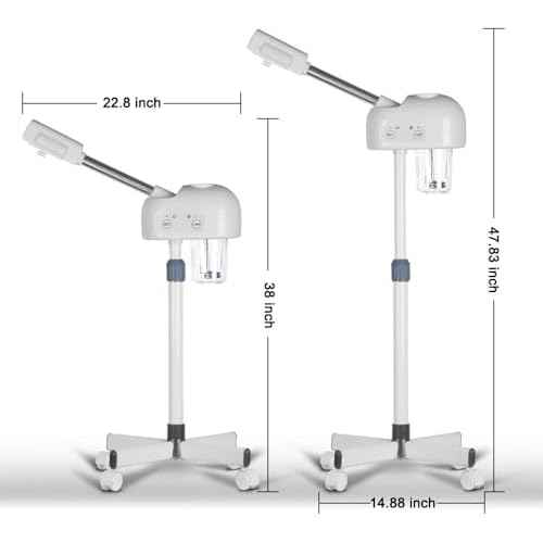 Professional Facial Steamer with Hot Mist Function, Stand Facial Steamer On Wheels, Height Adjustable & 360¡Æ Rotatable Nozzle, Use at Home & Salon SPA