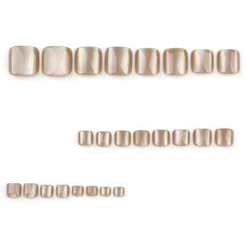 Cat Eyes Press on Toenails Short Toe Nail Press ons Square Fake Toe Nails Brown Acrylic Toenails Glossy False Toenails Daily Wear Natural Stick on Toenails for women 24Pcs