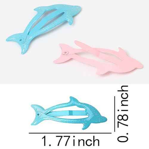 Glitter Cute Dolphin Snap Hair Clips, Blue and Pink, Handmade metal hair clip for Women Girls Kids.(20 PCS)