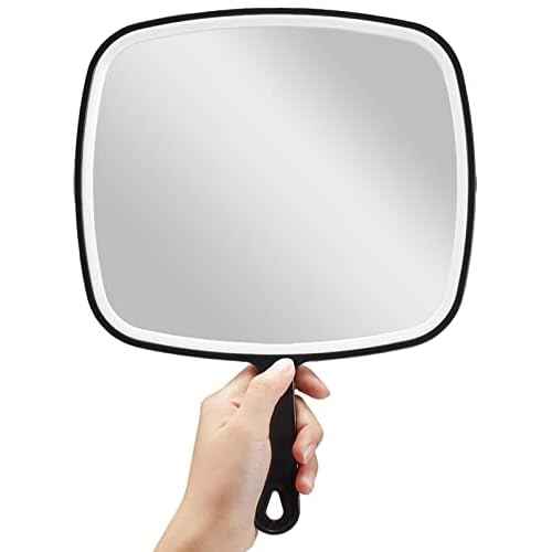OMIRO Handheld Mirror, Extra Large Hand Mirror with Handle, Square, Black, 12.4" L x 9.1" W