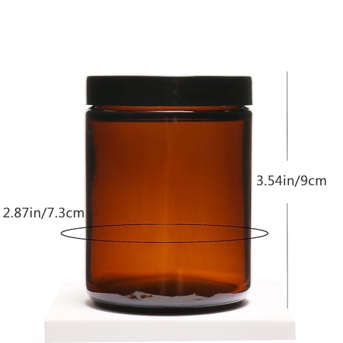 9 Pack Amber Glass Jars, 8 Oz Thick Amber Round Glass Jars, with Black Lids& Inner Liners, for Spice, Liquid, Sample, Leakproof and Cosmetic,Slime,candle
