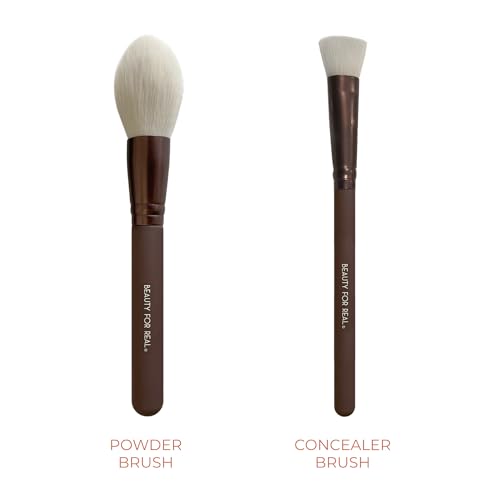 Beauty For Real Essential Pro Complexion Brush Set - Includes 4 Brushes: Blush/Contour, Complexion, Powder & Concealer - Vegan & Cruelty Free