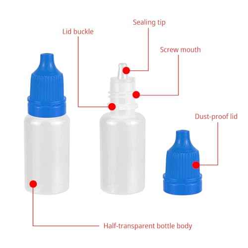 4 Pack Eye Dropper Bottles, 10 ML Plastic Travel Squeezable Empty Dropper Bottles with Caps and Plug (White,Red,Blue,Yellow)