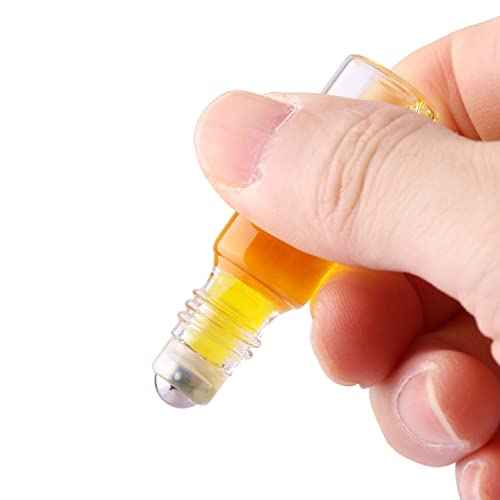 MaxMau Roller Bottles for Essential Oils, 24pcs 5ml Roll on Bottle Clear Glass Sample Test Refillable with Opener Funnel Dropper Golden Cap For Home Travel