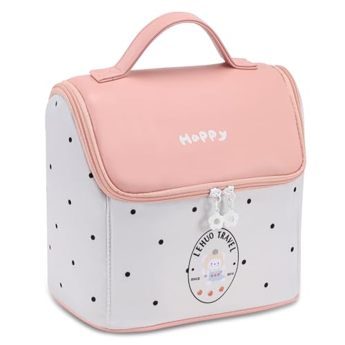 RIGHT AWAY Travel Makeup Bag, Large Capacity Cosmetic Bags for Women,Portable Make Up Case Organizer Waterproof Travel Toiletry Bag with Handle and Divider£¨Pink£©
