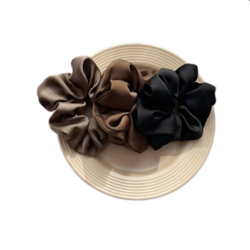 Tress 16 Silk Hair Ties Silk Scrunchies for Women Girls Fashion Hair Accessories Ponytail Holders Tie Scrunchies Hair Elastics No Damage 3pcs (Black/Brown/Mocha)