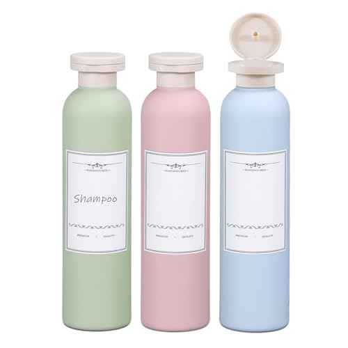 ASEVAT 8.8oz 3Pcs Plastic Refillable Travel Shampoo and Conditioner Bottles Refillable Travel Bottle with Flip Cap Plastic Shampoo and Conditioner Bottles