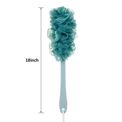 Back Scrubber for Shower, Loofah Long Handle Bath Body Brush, Soft Nylon Mesh Sponge On a Stick for Shower Men Women Kids Elderly, Exfoliating Scrub Cleaning Luffa for All Kinds of Skin(Blue)