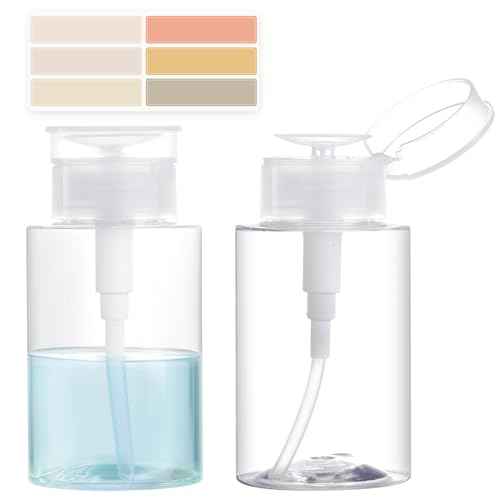 2 Pack Push Down Pump Dispenser, Empty Pump Bottle Dispenser with DlY Lables for Nail Polish, Makeup Remover, Alcohol, Facial Toner 5.1oz/150ML
