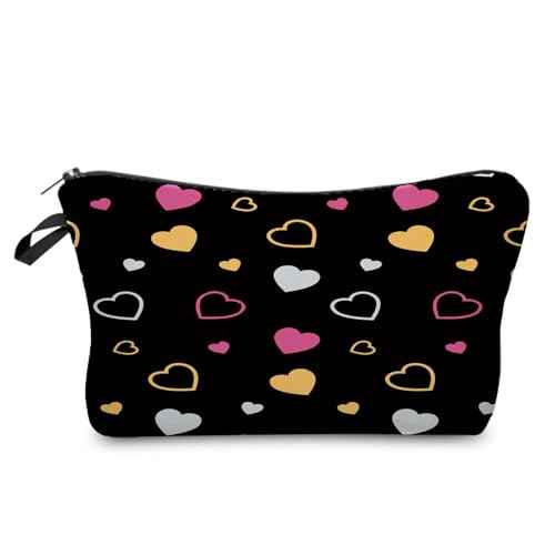 Colorful Heart Makeup Bag Cute Small Makeup Organizer Bag Travel Toiletry Zipper Pouch Birthday Christmas Valentine Gift Colorful Heart Cosmetic Bag for Women