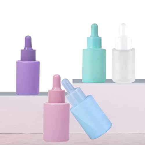 4 Pack Glass Dropper Bottles, Clear Frosted with 2 Funnels & 2 Lotion Pumps, 30 ml Essential Oil Bottles