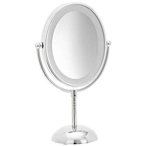 Conair Lighted Makeup Mirror, LED Vanity Mirror, 1X/7X Magnifying Mirror, Double Sided, Battery Operated in Polished Chrome