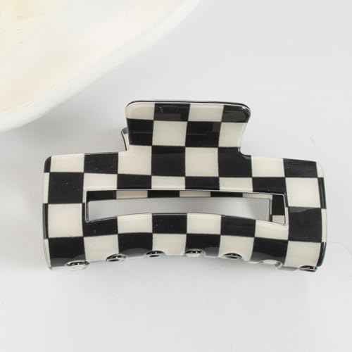 1 Pack Checkered Square Shaped Hair Clip Strong Hold Y2K Hair Claw Clip Non Slip Hair Jaw Clips Strong Hold Black White Checkered Hair Barrettes Cute Hair Accessories for Women Girls Daily Wear