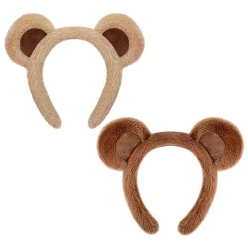 2 Pcs Bear Ears Headband Halloween Christmas Birthday Theme Party Cosplay Headwear Cute Face Wash Headband Animal Head Wear Hairband Hair Accessories