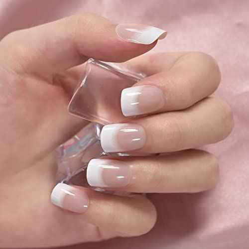 Short French Nail Tips Fake Nails Art Round Glossy Classy Nail Tips Press On Nails Charms With 24pcs Adhesive Tabs Mini Files Woody Stick For Women Girls Gift