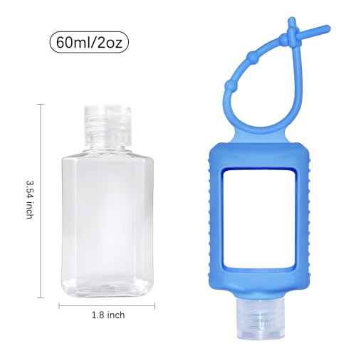 6Pcs Travel Size Empty Hand Sanitizer Holder with Silicone Keychain, 2 oz Leak Proof Refillable Plastic Bottles Portable Travel Containers with Detachable Silicone Case