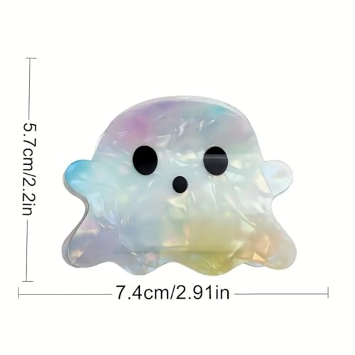 1 Pack Ghost Hair Clip Halloween Laser Aurora Ghost Hair Claw Clips Strong Hold Hair Jaw Clamp Cute Non-Slip Ghosts Acetate Hair Claw Halloween Hair Accessories for Thick Thin Hair