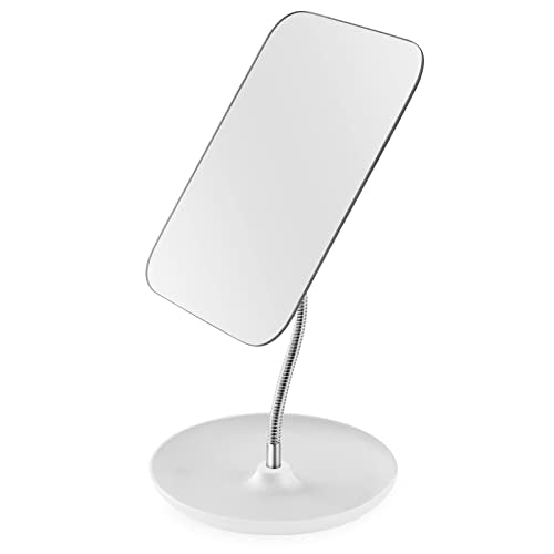LFOYOU Table Vanity Mirror with Stand - Makeup Mirror for Desk - Adjustable Flexible Gooseneck, 360¡ÆRotation Folding Portable Bathroom Shaving Cosmetic Mirror Square