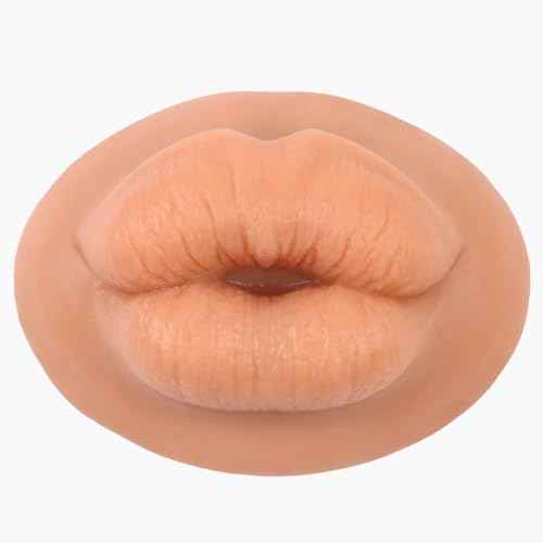 3D Silicone Fake Lips Large with Lipstick for Makeup Tattoo Practice Realistic Artificial Lip Mannequin for Beginners Artists (Sausage Shaped Lip,Tan)