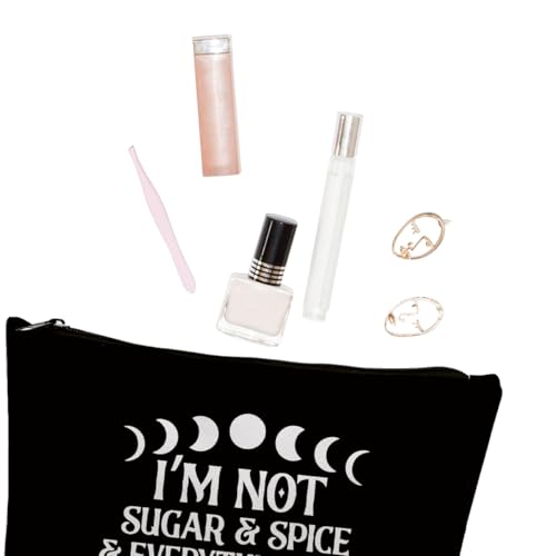 gfuhlre Moon Phase Witch Gifts Stuff Makeup Bag Travel Toiletry Bag Funny Witchcraft Bag Meditation Gifts for Witchcraft Women Birthday Halloween I'm Not Sugar Spice