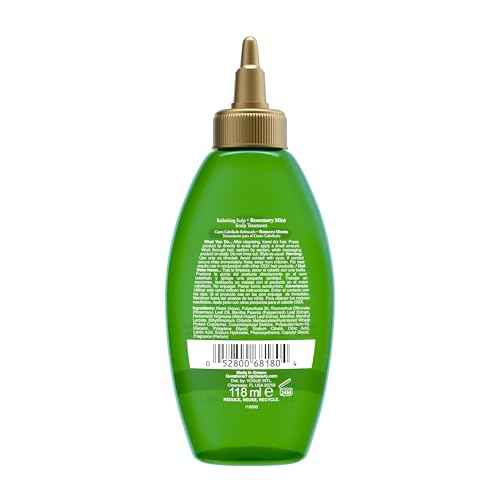 OGX Extra Strength Refreshing Scalp + Rosemary Oil Mint Dry Scalp Treatment, Peppermint & Witch Hazel Scalp Detox, Clarifying Leave-In to Help Remove Buildup and Refresh, Shiny Hair Finish, 4 fl oz