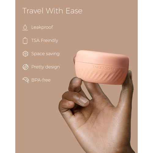 TakeToday Travel Containers for Toiletries, Leak-proof, TSA Approved, Refillable Silicone Cream Jars with Lid Travel Size Essential for Cosmetic toiletry Cream, 2oz, 4 Pack (Apricot)
