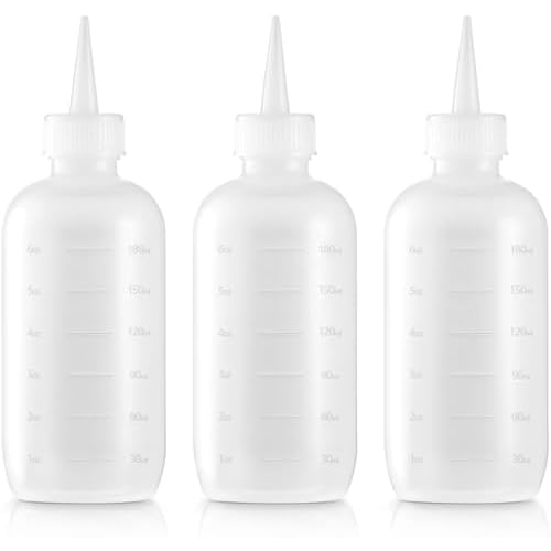 Bar5F Hair Color Applicator Bottles, 3-Pack, 6 Ounce Translucent Squeeze Dropper Bottle with Measuring Scale, BPA Free, Ideal for Salon, Oil, Hair Coloring, Scalp Treatment, Taming & Styling