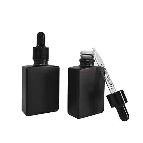 12 Pack 1 oz Black Square Glass Dropper Bottle for Essential Oil, 30ml /1 oz Black Coated Glass Bottle with Eye Droppers, for Perfume, Serums and Liquids