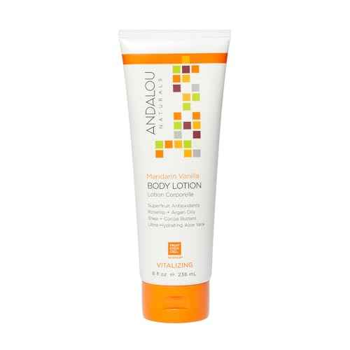 Andalou Naturals Vitalizing Body Lotion Mandarin Vanilla - Hydrating Daily Moisturizer to Nourish Dry Skin - With Shea Butter, Cocoa Butter, Rose Hip Oil, Argan Oil, & Aloe Vera - 8 fl oz